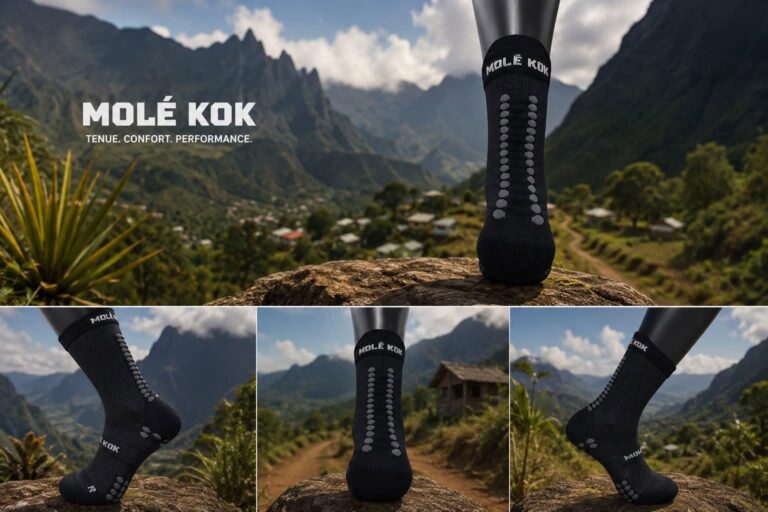 Chaussettes techniques Molé Kok Evazion testées sur un sentier de trail à La Réunion